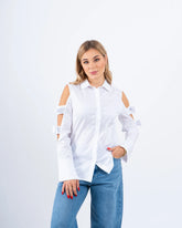 Open-Shoulder Poplin Shirt With Bows - Venti