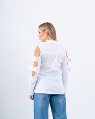 Open-Shoulder Poplin Shirt With Bows