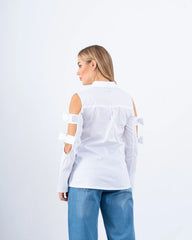 Open-Shoulder Poplin Shirt With Bows - Venti