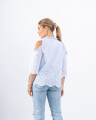 Striped Lace Open-Shoulder Top