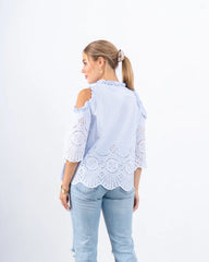 Striped Lace Open-Shoulder Top - Venti