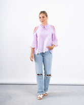 Striped Lace Open-Shoulder Top - Venti