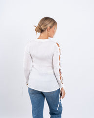 Lace-Up Blouse With Ruffle Detail