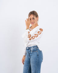 Lace-Up Blouse With Ruffle Detail