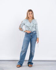 Lace-Up Blouse With Ruffle Detail