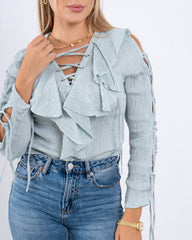 Lace-Up Blouse With Ruffle Detail