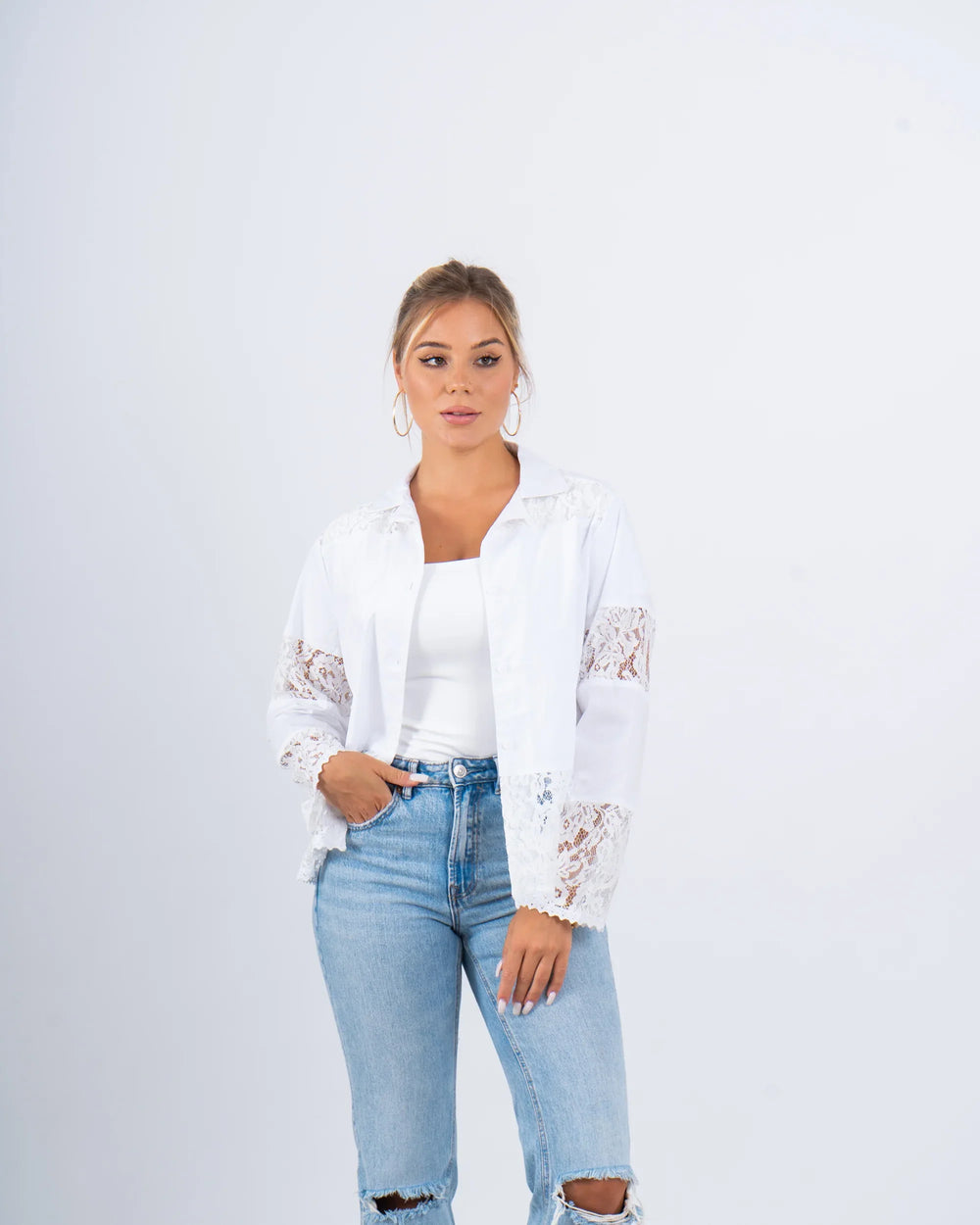 Lace Button-Up Shirt - Venti