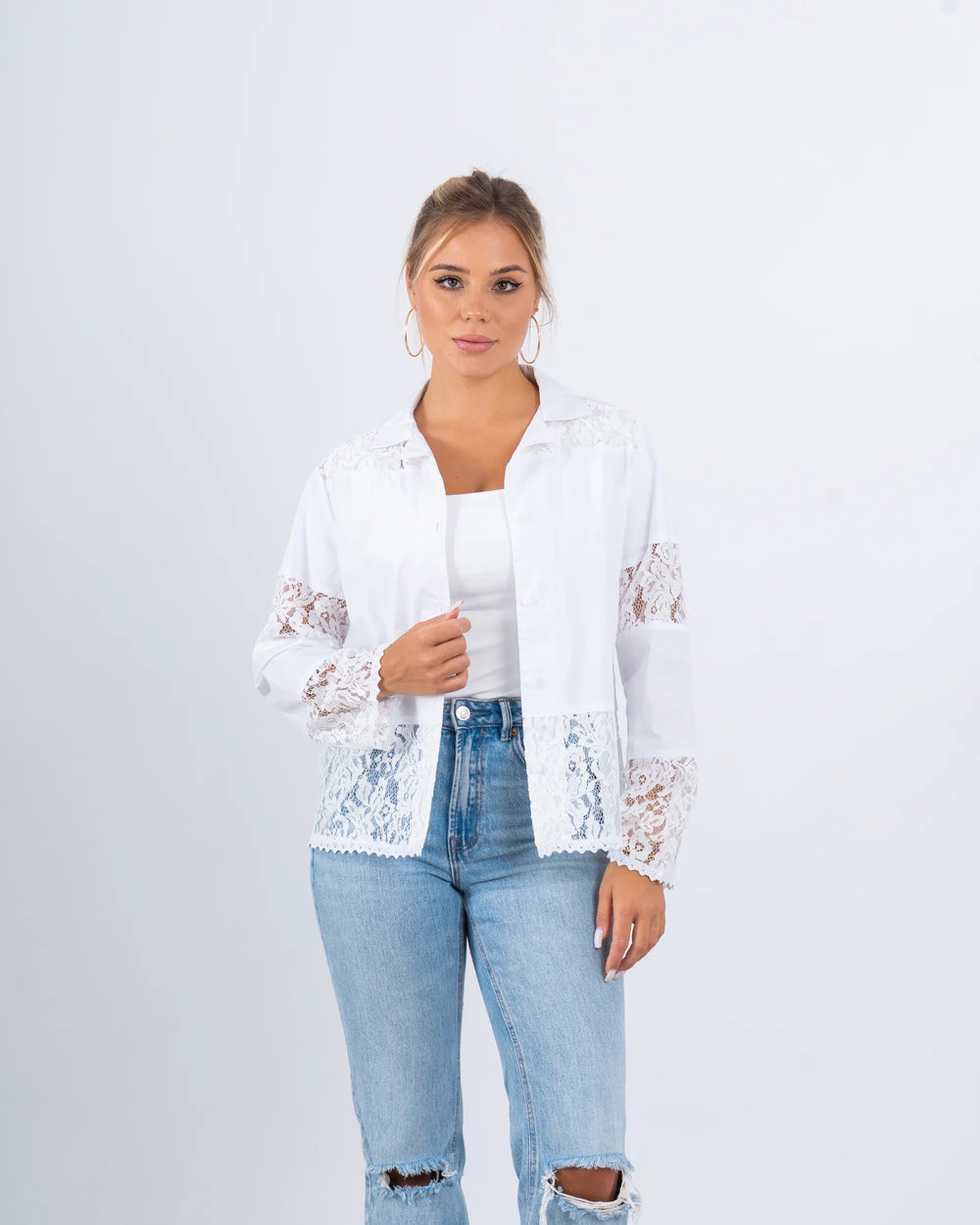 Lace Button-Up Shirt - Venti
