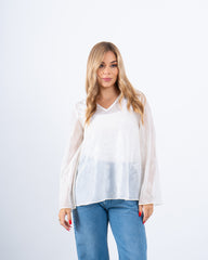 Sheer Jacquard Flowy Blouse