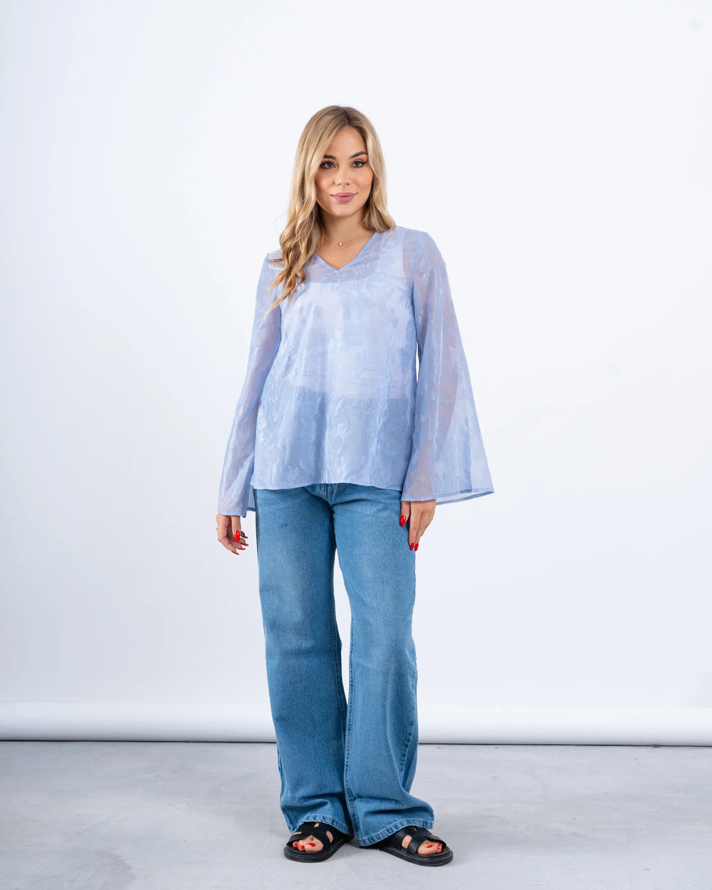 Sheer Jacquard Flowy Blouse - Venti