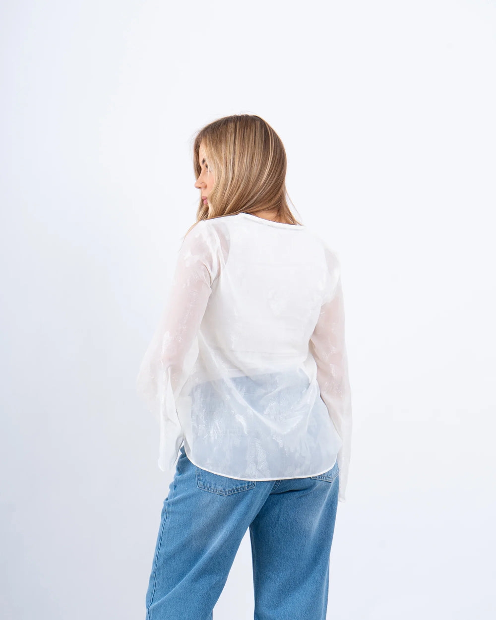 Sheer Jacquard Flowy Blouse - Venti