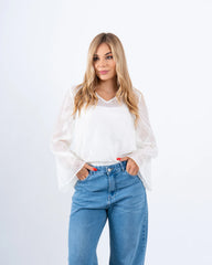 Sheer Jacquard Flowy Blouse - Venti