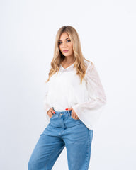 Sheer Jacquard Flowy Blouse