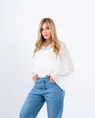 Sheer Jacquard Flowy Blouse - Venti