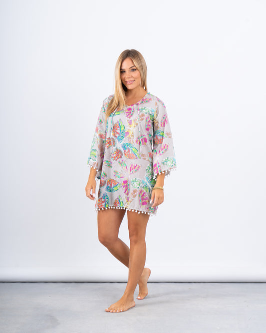 Printed Pom-Pom Beach Cover-Up Dress