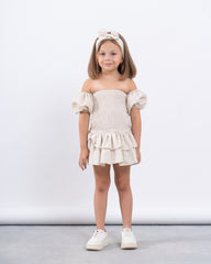 Off-Shoulder Ruffled Dress With Matching Bow Headband