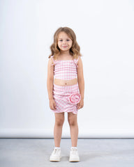 Gingham Ruched Skirt With Flower - Venti