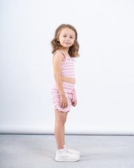 Gingham Ruched Skirt With Flower
