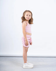 Gingham Ruched Skirt With Flower - Venti