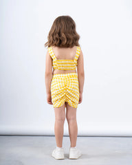 Gingham Ruched Skirt With Flower - Venti