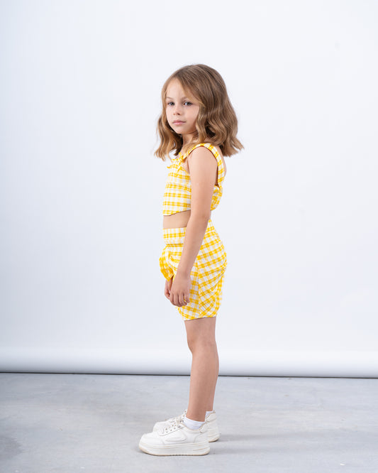 Gingham Ruched Skirt With Flower