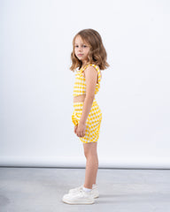 Gingham Ruched Skirt With Flower