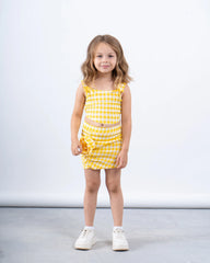 Gingham Ruched Skirt With Flower - Venti