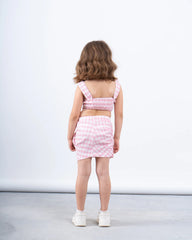 Gingham Ruched Skirt With Flower - Venti