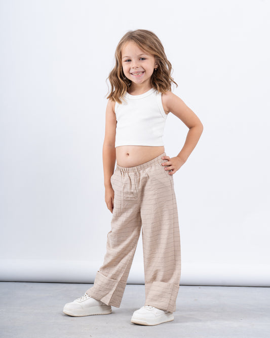 Linen Striped Wide-Leg Pants