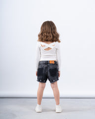 Ribbed Long Sleeve Cross-Back Top