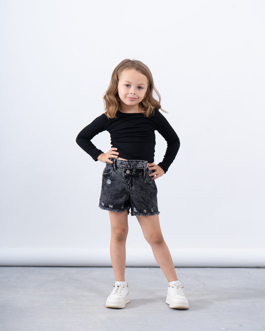 Ribbed Long Sleeve Cross-Back Top