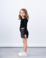 Ribbed Long Sleeve Cross-Back Top