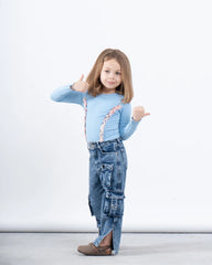 Long Sleeve Top With Decorative Stitch Detail - Venti