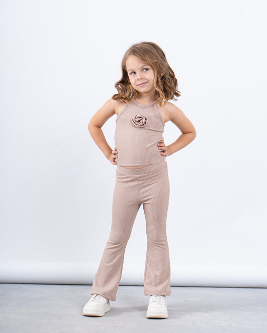 Textured Halter Crop Top With Rose Detail