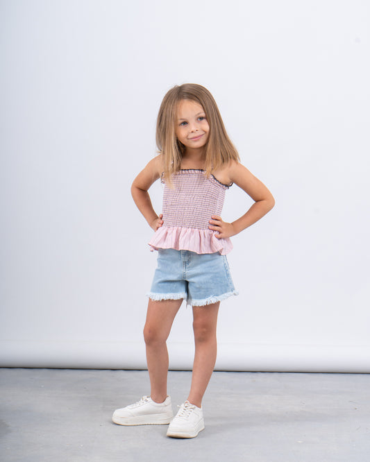 Smocked Peplum Strap Top