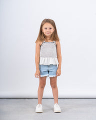 Smocked Peplum Strap Top
