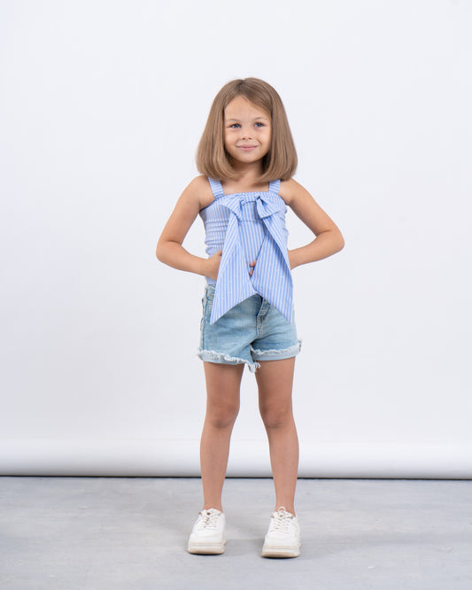 Striped Bow-Front Sparkling Top