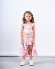 Gingham High-Low Ruffle Skirt