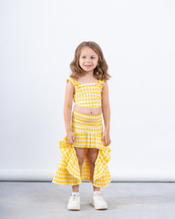 Gingham High-Low Ruffle Skirt