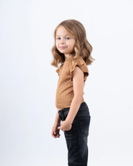 Ruffle Sleeve Embellished Ribbed Top - Venti