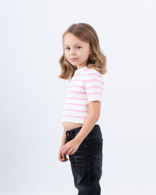 Ribbed Knit Striped T-Shirt
