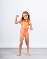 One-Shoulder Crochet Flower Trim Swimsuit