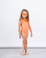 One-Shoulder Crochet Flower Trim Swimsuit