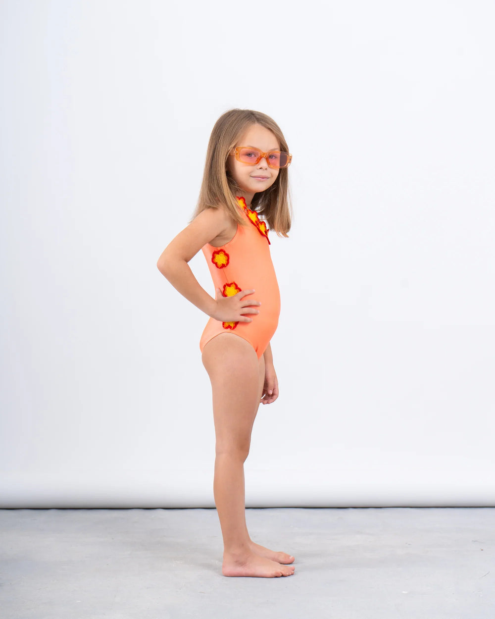 One-Shoulder Crochet Flower Trim Swimsuit - Venti