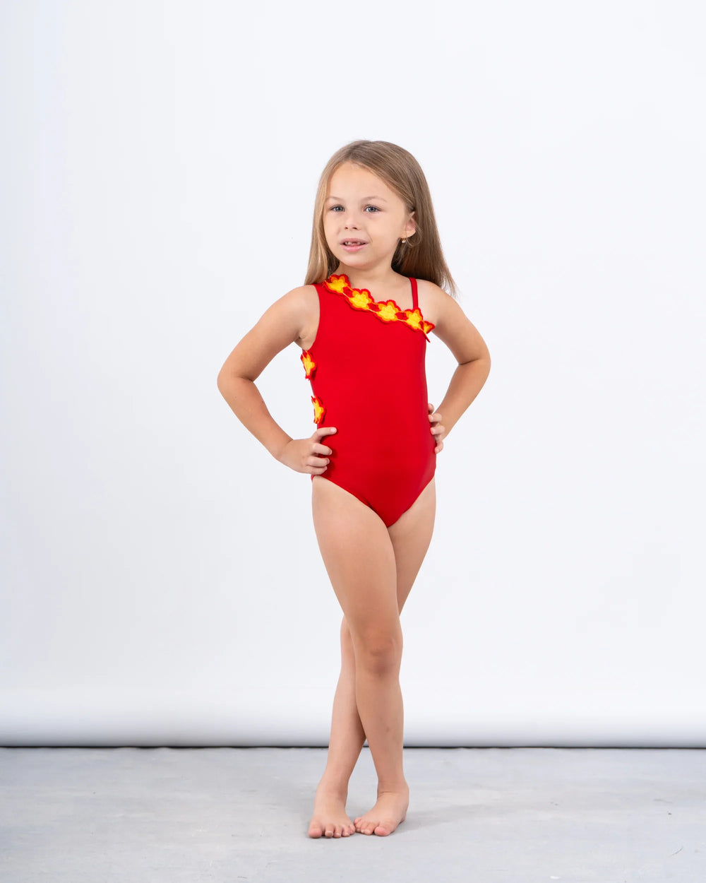 One-Shoulder Crochet Flower Trim Swimsuit - Venti