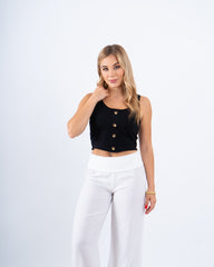 Ribbed Button Crop Tank