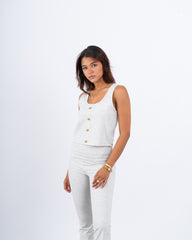 Button-Front Cropped Tank Top