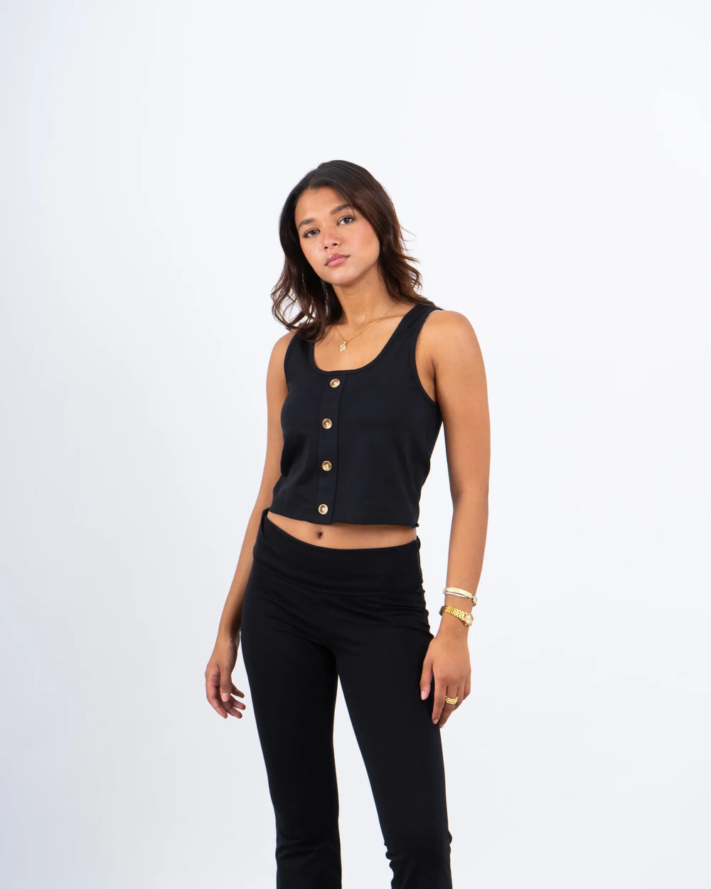 Button-Front Cropped Tank Top - Venti
