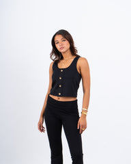 Button-Front Cropped Tank Top