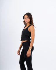 Button-Front Cropped Tank Top